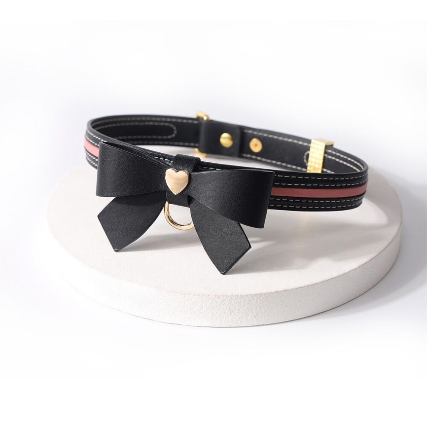 Нашийник з повідцем LOCKINK SEVANDA Love Heart Butterfly Leather Collar Set, чорно-рожевий, з бантом фото 4