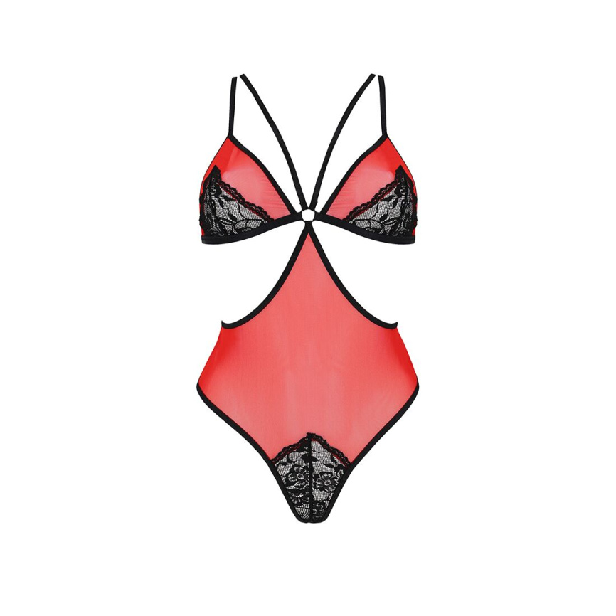 Напівпрозоре боді з мереживом Passion PEONIA BODY S/M red фото 10