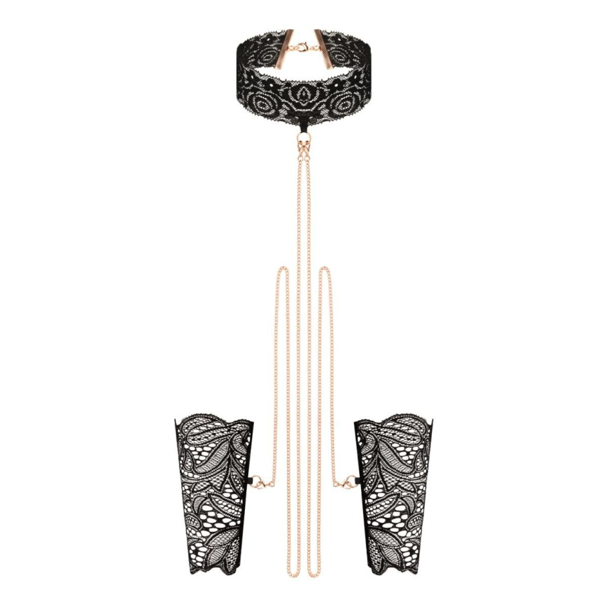 Мереживні наручники та комір Rosy Gold - Lace Cuffs and Collar - Black фото 3