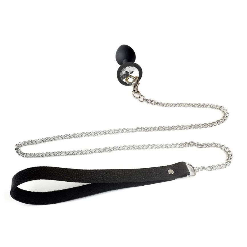 Силіконова анальна пробка Art of Sex Metal Anal Plug with Leash size L з повідцем Black фото 2
