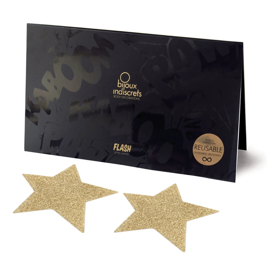 Пэстис - стикини Bijoux Indiscrets - Flash Star Gold, наклейки на соски фото 1