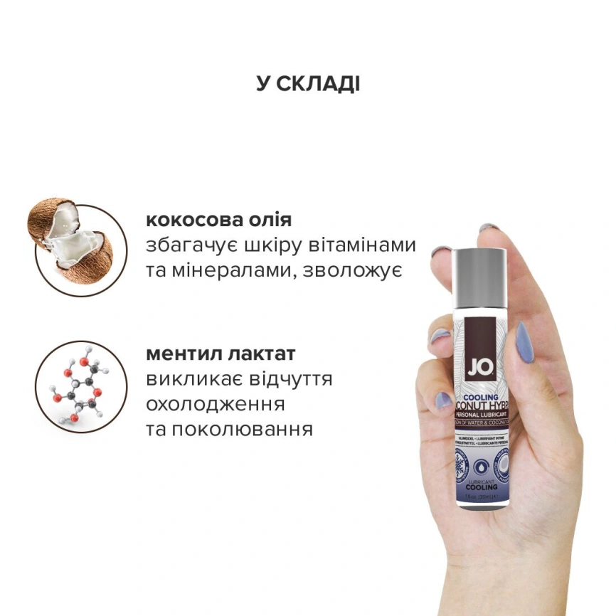 Охлаждающая смазка-крем с кокосовым маслом JO Coconut Hybrid COOLING (30 мл) белая фото 8