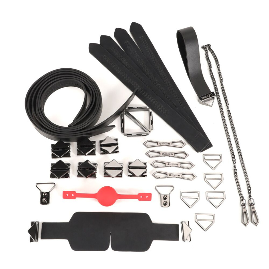 БДСМ-набір LOCKINK Bondage & Restraint Set, чорний, натуральна шкіра, фіксатори, маска, кляп фото 2