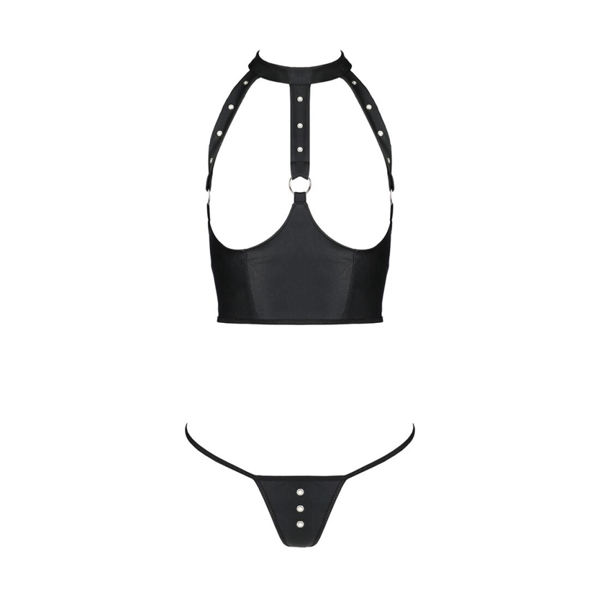 Комплект білизни з відкритими грудьми Passion GENEVIA SET WITH OPEN BRA L/XL black, корсет, стрінги фото 10