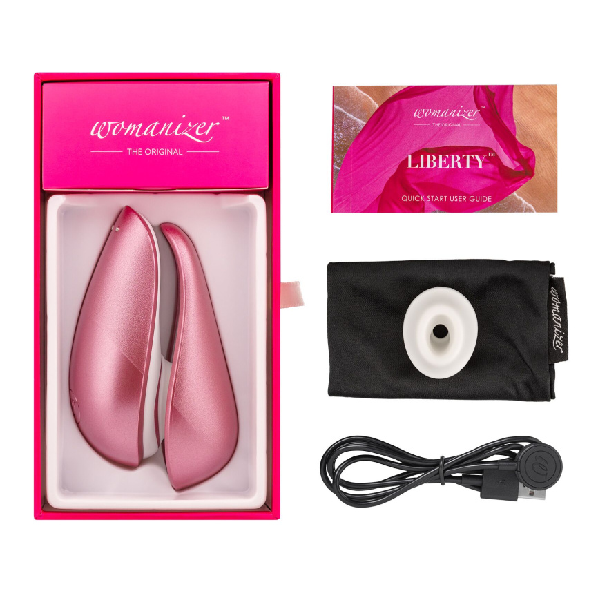 Вакуумний кліторальний стимулятор Womanizer Liberty Pink, магнітна кришка, 2 насадки фото 6