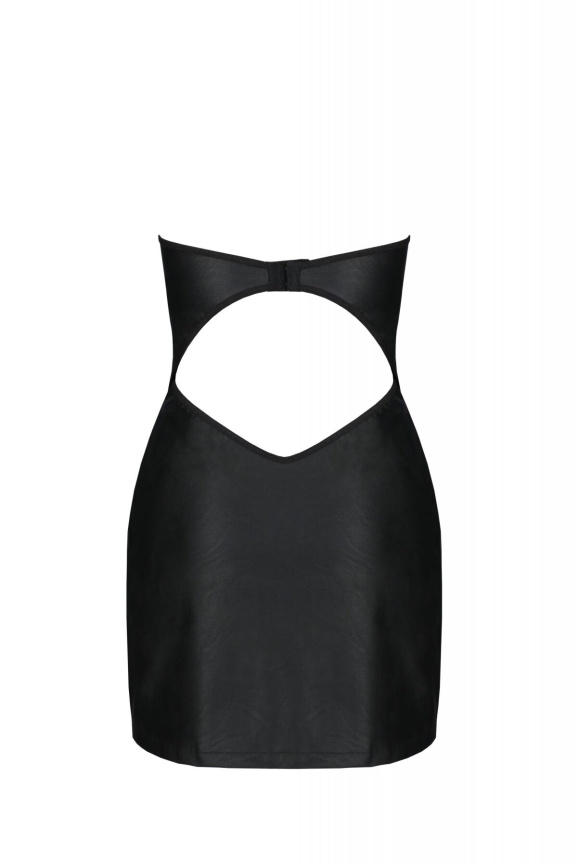 Мінісукня з екошкіри Passion CELINE CHEMISE 6XL/7XL, black, шнурівка, трусики в комплекті фото 4
