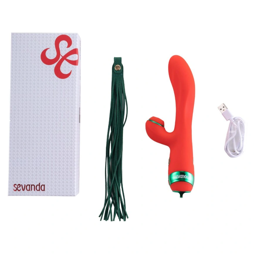 Вибратор-кролик с пульсацией и флоггером LOCKINK SEVANDA Whip Vibrating Massage Wand, красно-зеленый фото 9