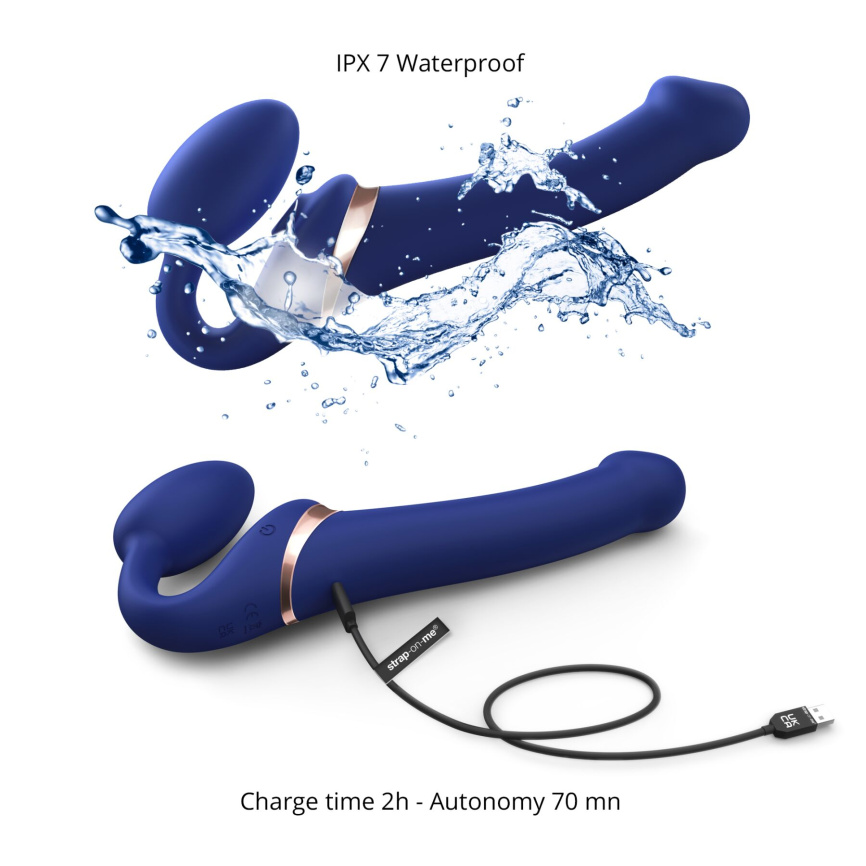 Безремінний вібрострапон з вакуумною стимуляцією Strap-On-Me MULTI ORGASM Blue L, регульований фото 4