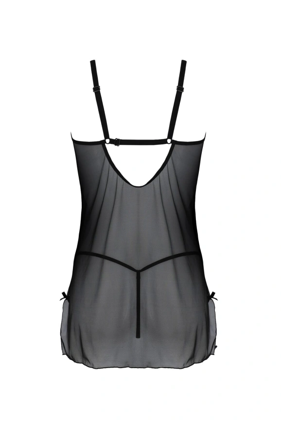 Пеньюар Passion DROSERA CHEMISE black, XXL/XXXL, кружевной лиф со стрепами, трусики в комплекте фото 4
