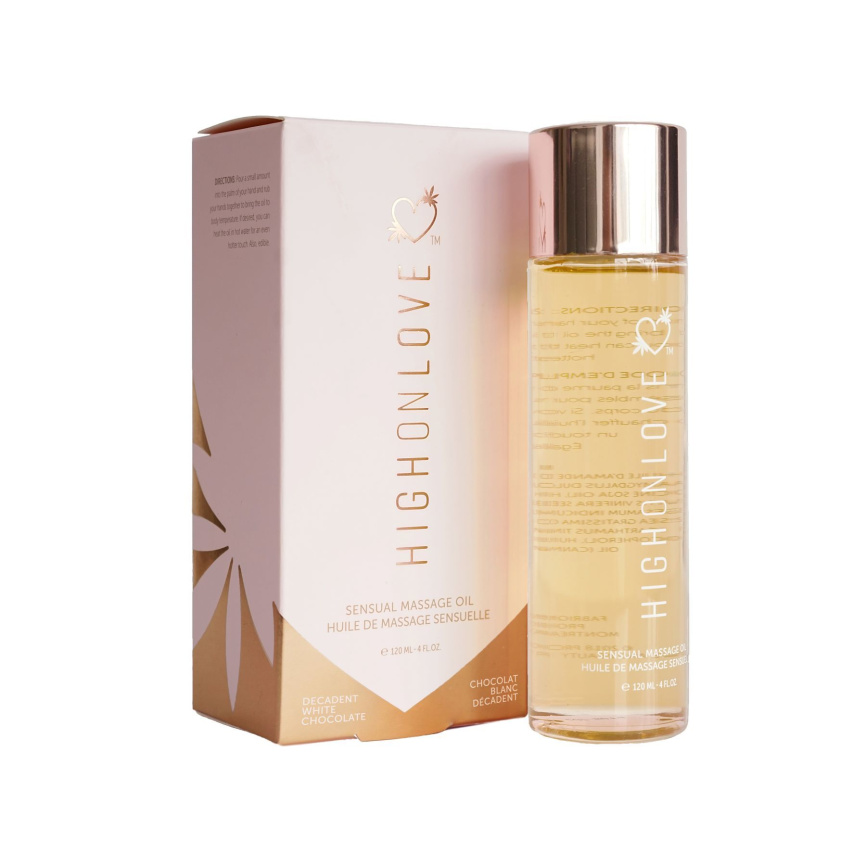 Масажна олія HighOnLove Massage Oil - Decadent White Chocolate (120 мл) з маслом насіння конопель фото 1