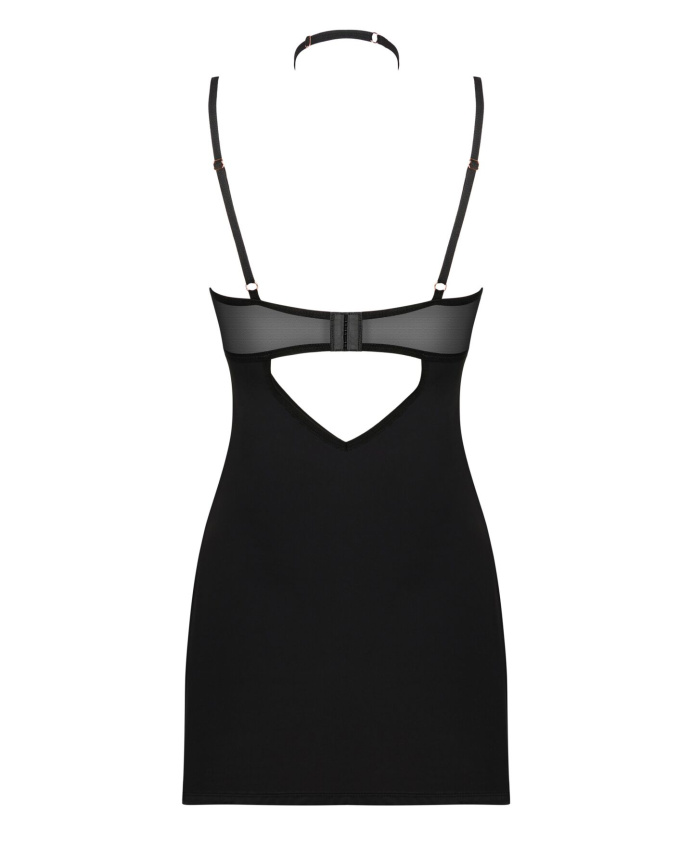 Сорочка Obsessive Selinne chemise & thong XL/2XL Black, стрінги, подвійні бретелі фото 4