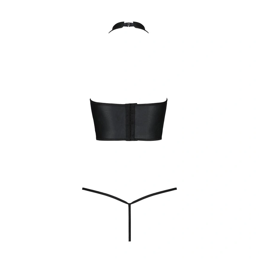 Комплект белья с открытой грудью Passion GENEVIA SET WITH OPEN BRA L/XL black, корсет, стринги фото 11