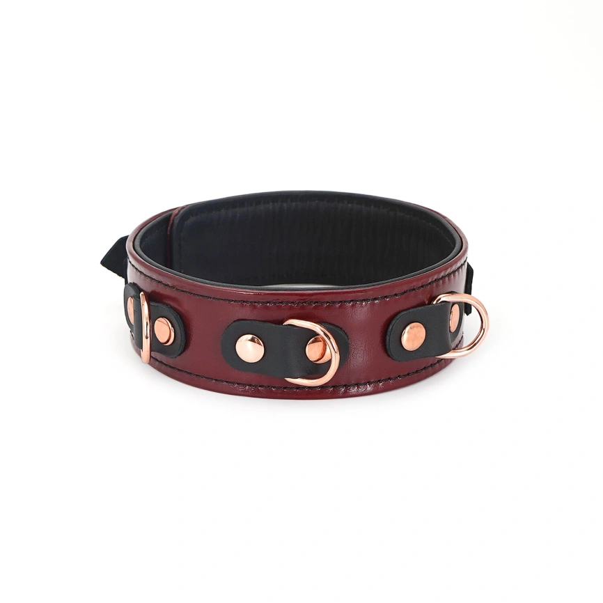 Кожаный ошейник с поводком Liebe Seele Wine Red Collar and Leash, 3 кольца для крепления фото 2