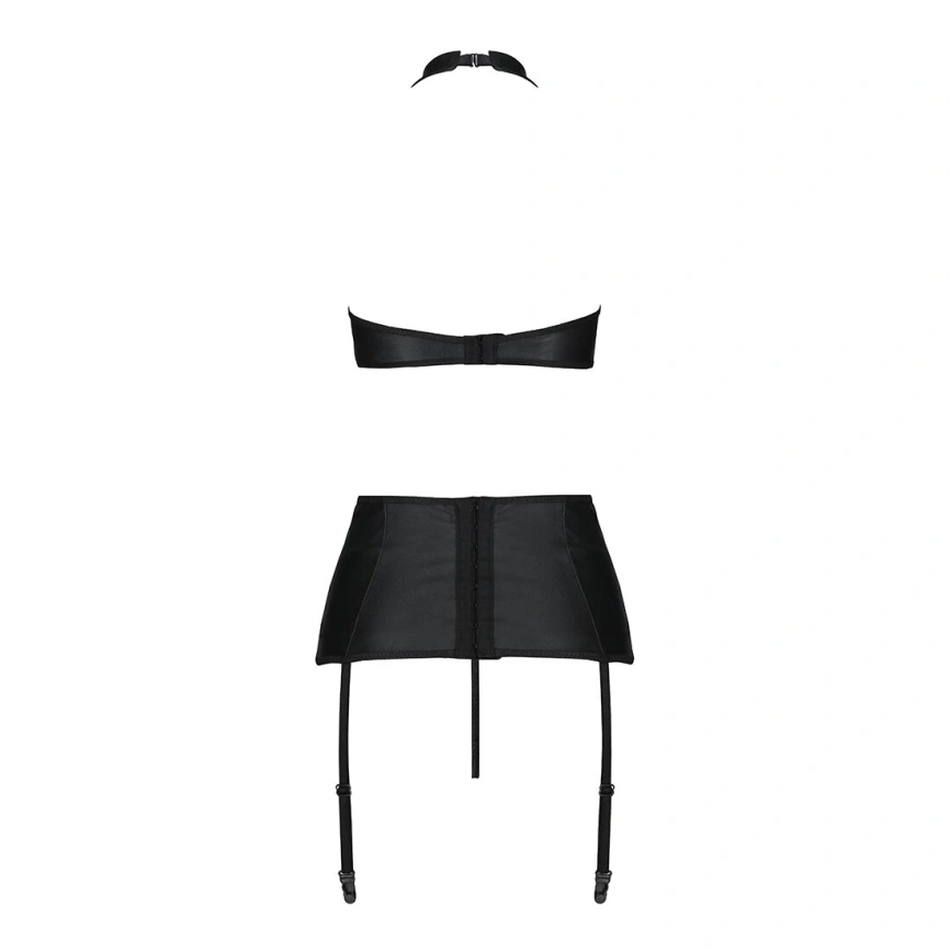Комплект из эко-кожи имитация шнуровки Passion NANCY SET XXL/XXXL black топ трусики пояс для чулок фото 10