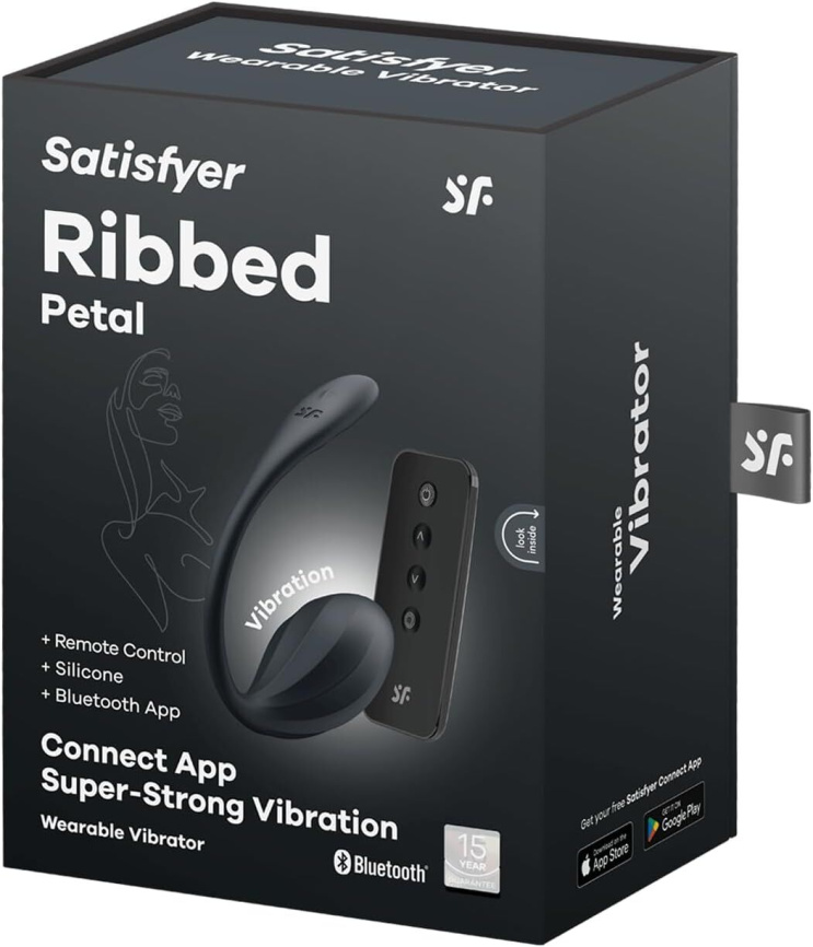 Смарт-віброяйце Satisfyer Ribbed Petal Connect App Black, керування зі смартфона, пульт ДК фото 7