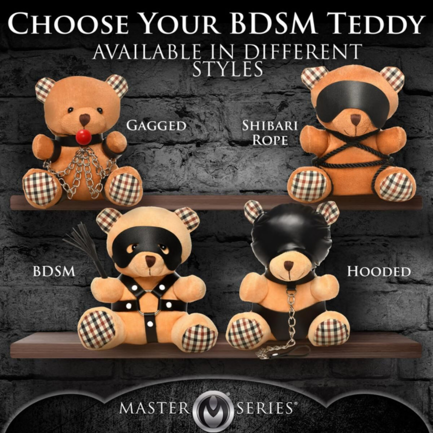 Плюшевий ведмедик HOODED Teddy Bear БДСМ у шкіряному капюшоні з повідцем, 23x16x12 см фото 5