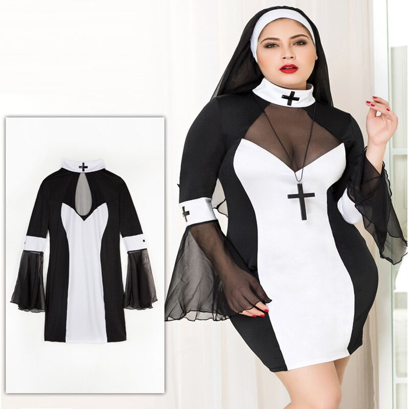 Еротичний костюм черниці JSY «Грішниця Лола» Plus Size Black, сукня, хрест, апостольник фото 6