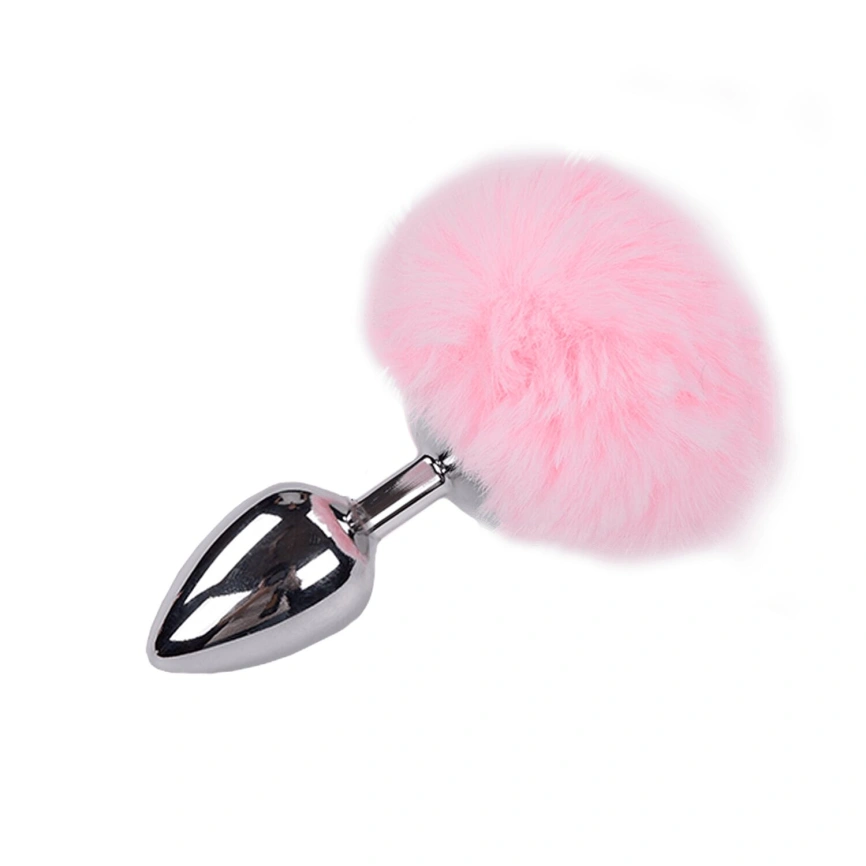 Металлическая анальная пробка Кроличий хвостик Alive Fluffy Plug L Pink, диаметр 3,9 см фото 1