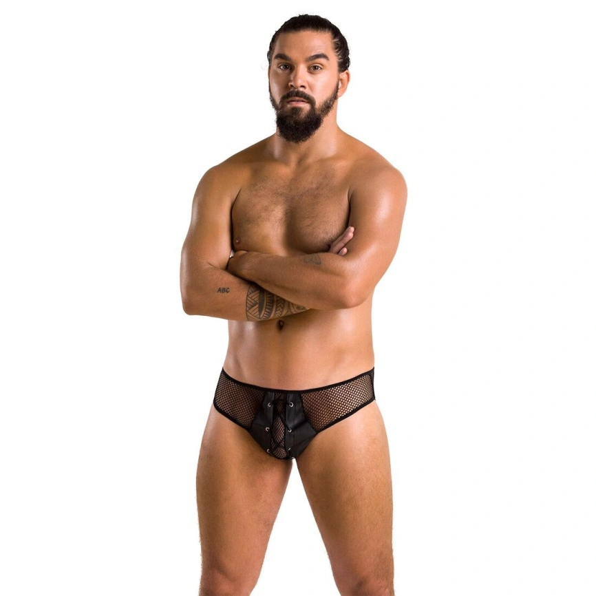 Мужские трусы со шнуровкой Passion 035 SLIP RICHARD L/XL Black, экокожа, сетка фото 9