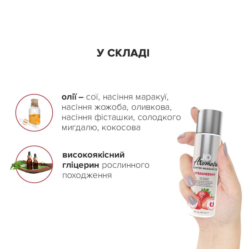 Натуральна масажна олія JO Aromatix Massage Oil Strawberry 120 мл фото 4
