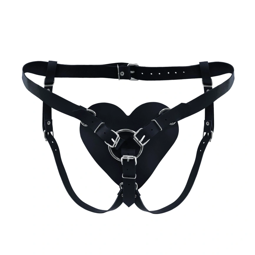 Трусики Сердце для страпона из натуральной кожи Feral Feelings - Hearts Strap-on Belt Black фото 1