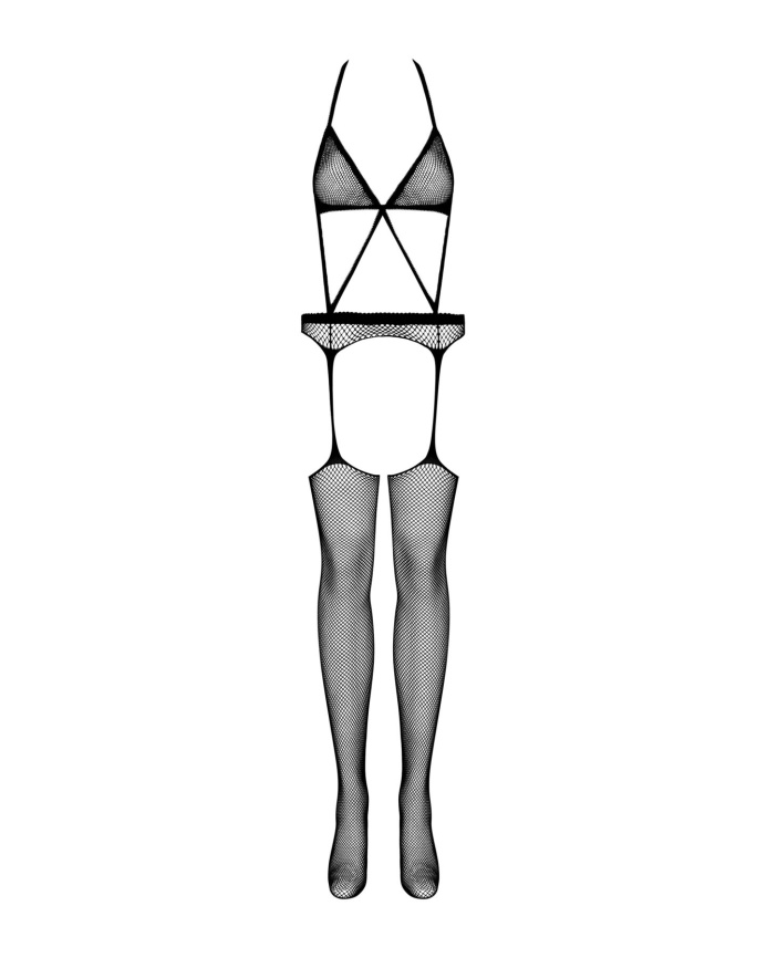 Сітчастий бодістокінг з імітацією топа, пояса та панчохи Obsessive Bodystocking N108 S/M/L, чорний фото 5