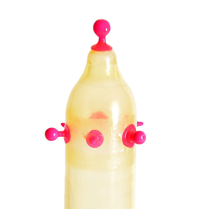 Насадка на член Recare Pink Monster Spike Condom (презерватив з кульками та вусиками) фото 2