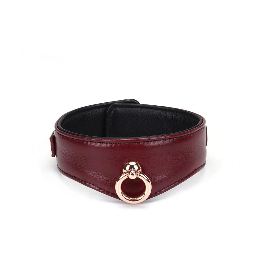 Кожаный ошейник с поводком Liebe Seele Wine Red Curved Collar, замок-сердечко фото 3