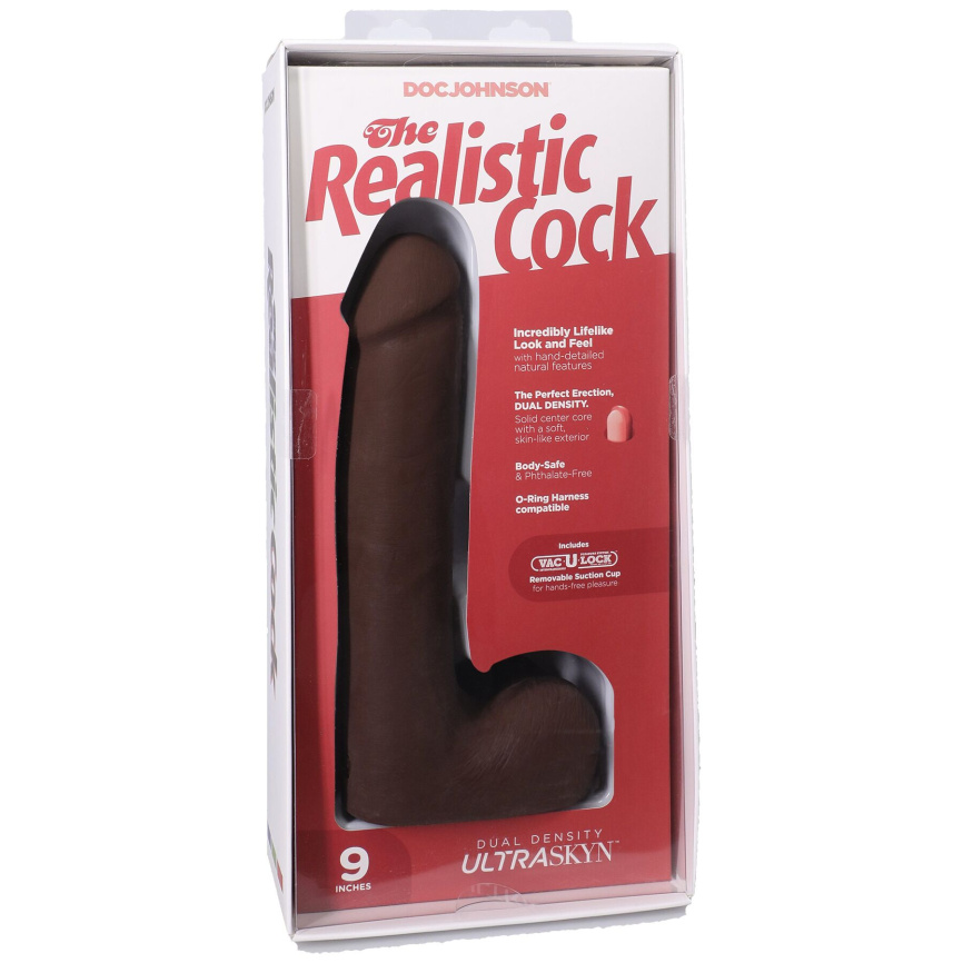 Фалоімітатор Doc Johnson The Realistic Cock ULTRASKYN - 9 Inch with Balls Chocolate фото 8