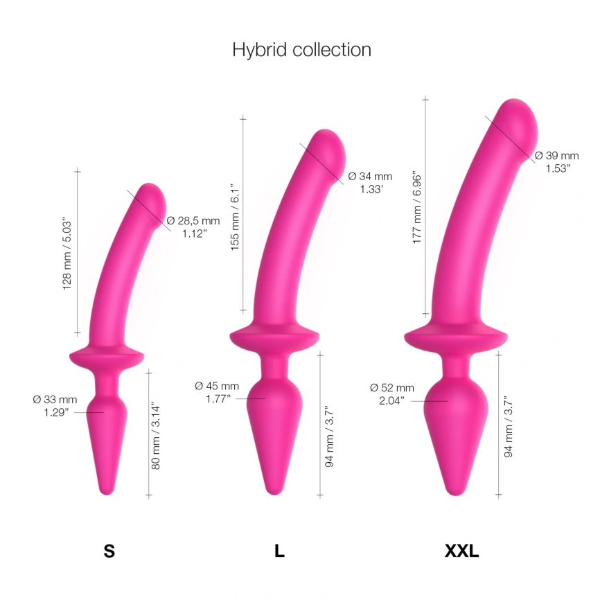 Анальная пробка с дилдо 2в1 Strap-On-Me SWITCH PLUG-IN DILDO Fuchsia L, диаметр 4,5/3,4 см фото 4