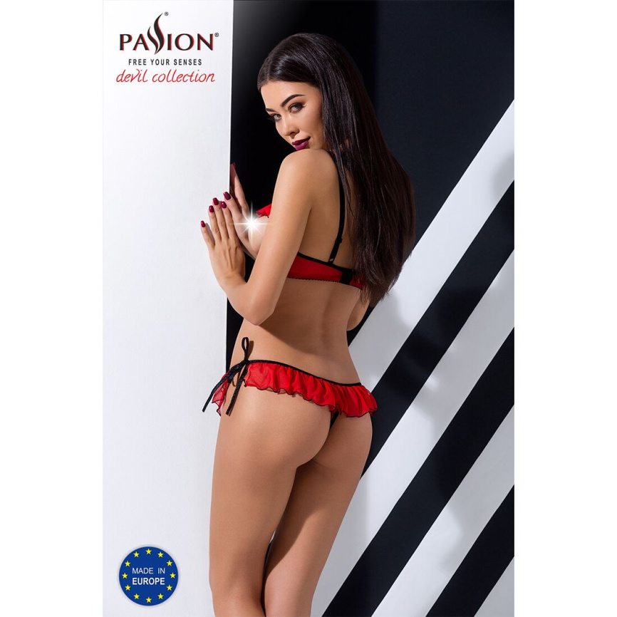 Комплект білизни Passion Exclusive CHERRY SET OpenBra L/XL, red, відкритий ліф, трусики-спідничка фото 4