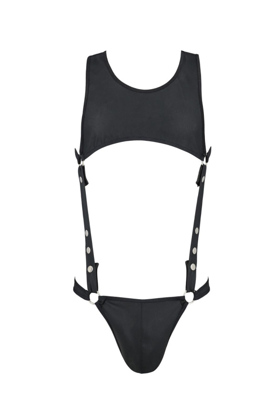 Чоловіче шкіряне боді Passion 056 ADAM XXL/XXXL Black, заклепки фото 3