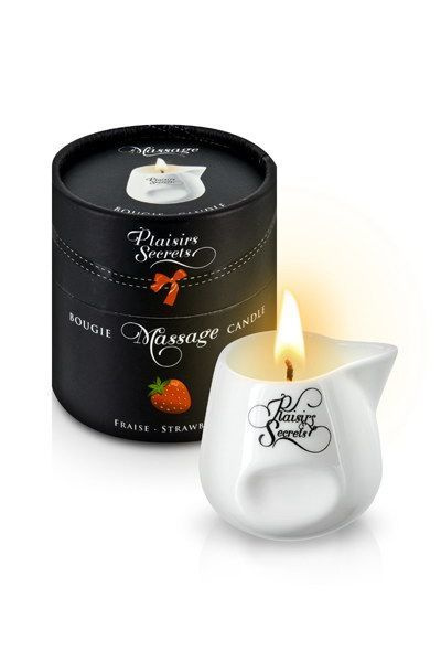 Масажна свічка Plaisirs Secrets Strawberry (80 мл) подарункова упаковка, керамічний посуд фото 1