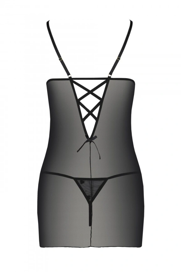 Сорочка с вырезами на груди, стринги Passion LOVELIA CHEMISE S/M, black фото 6