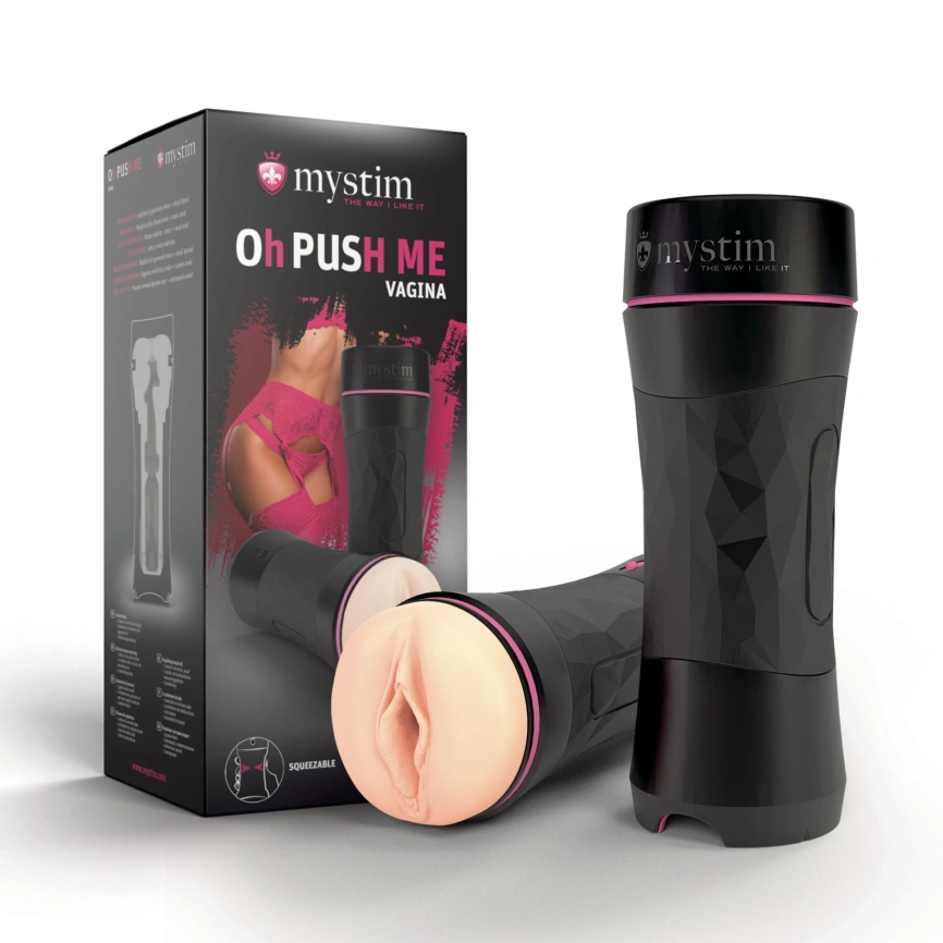 Мастурбатор-вагина Mystim O(h) PUSH ME Vagina, можно сжимать и регулировать вакуум фото 6