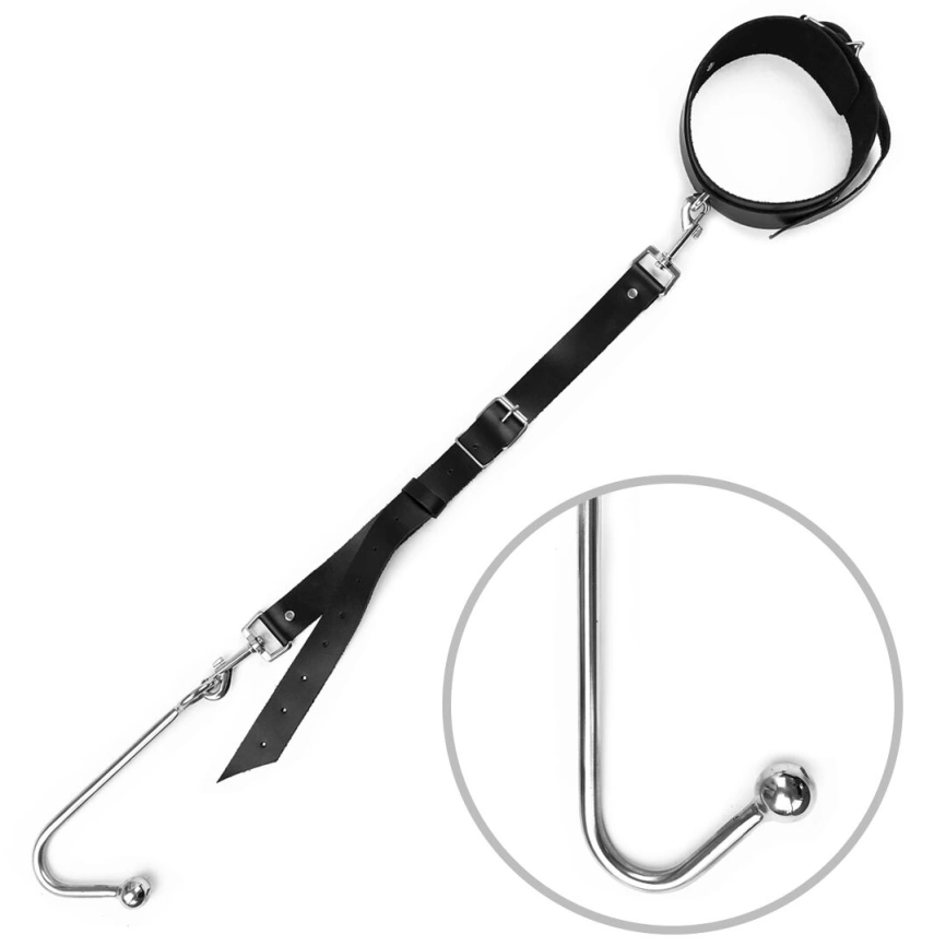 Анальный крюк 1 с ошейником из натуральной кожи Art of Sex - Anal hook, Черный фото 1