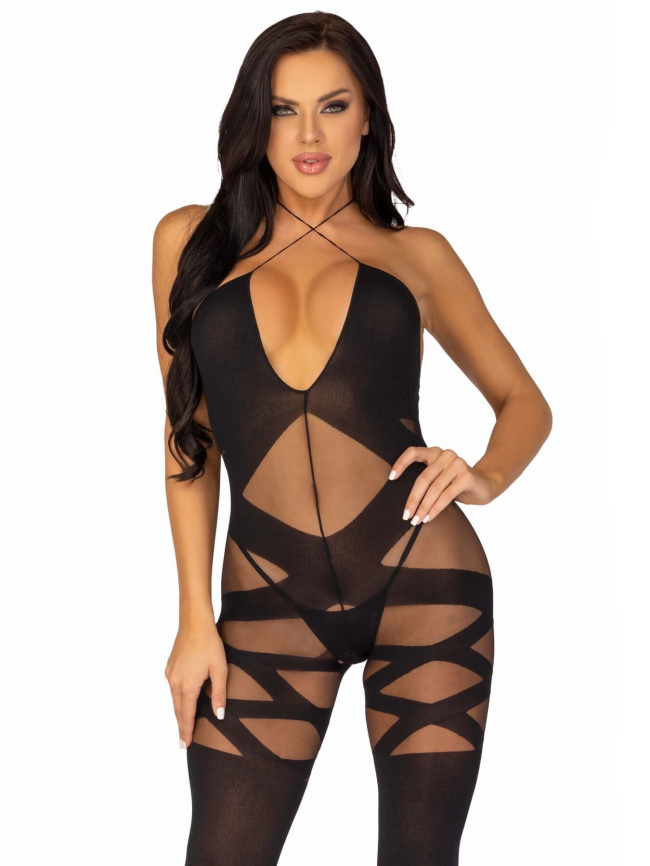 Бодістокінг Leg Avenue Illusion halter bodystocking One size Black, доступ фото 4