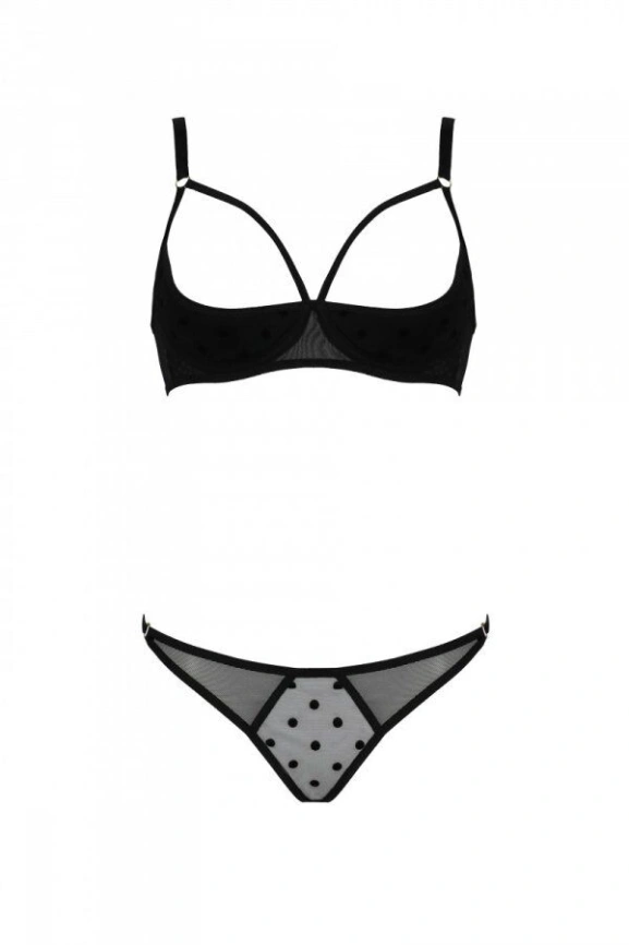 Эротический комплект Passion MARINA SET WITH OPEN BRA, L/XL, black, открытые чашки фото 3