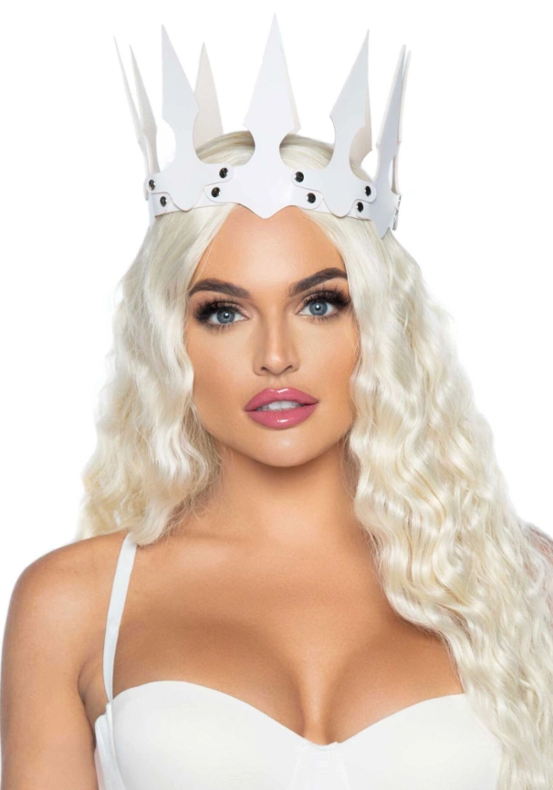 Корона злой королевы Leg Avenue Faux leather spiked crown White, искусственная кожа, заклепки фото 1