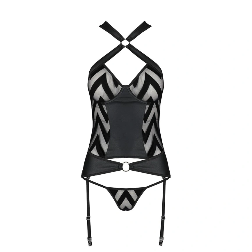 Сетчатый комплект с узором, корсет, подвязки, трусики Passion HIMA CORSET XXL/XXXL, black фото 11