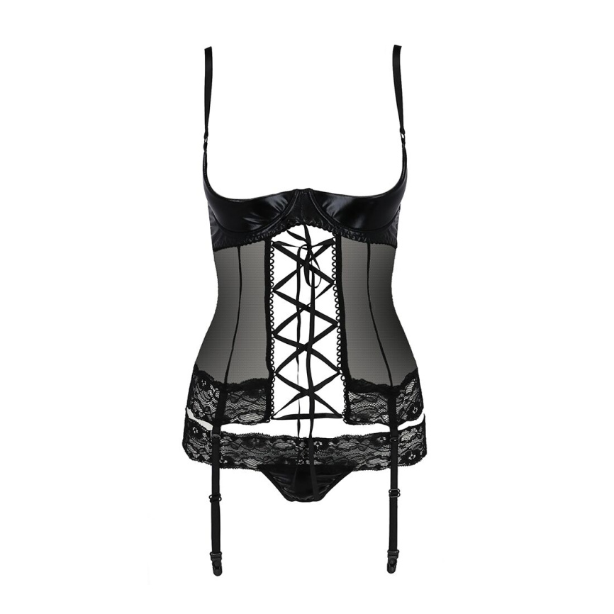 Корсет з відкритими грудьми Passion Exclusive NORTH CORSET L/XL, black, пажі, трусики, шнурівка фото 5