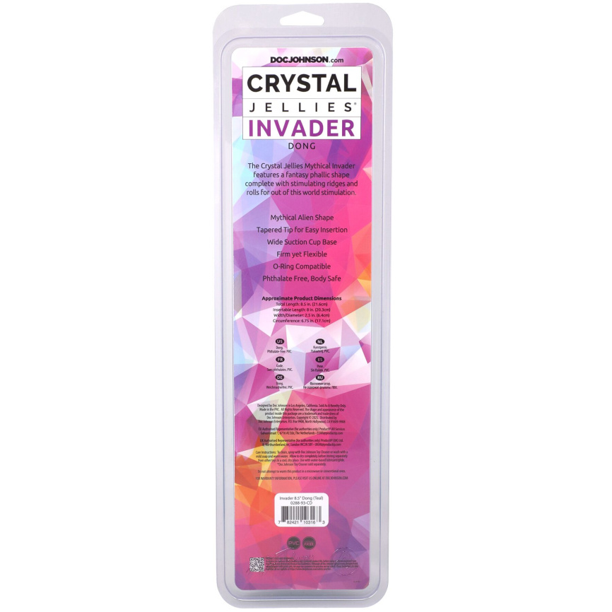 Фентезійний фалоімітатор Doc Johnson Crystal Jellies - Invader Dong 8.5 Inch - Teal фото 6