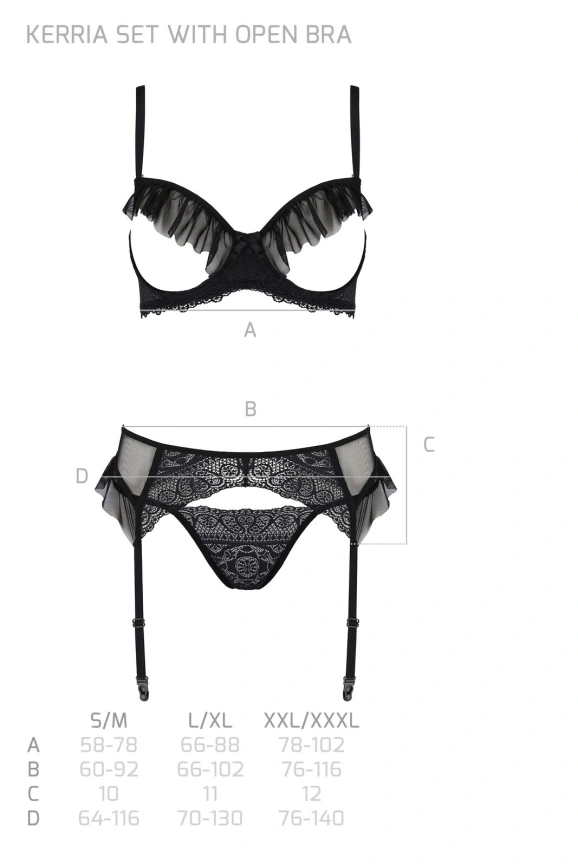 Комплект Passion KERRIA SET WITH OPEN BRA black, L/XL, бюстгальтер с открытой чашкой, стринги, пояс для чулок фото 5