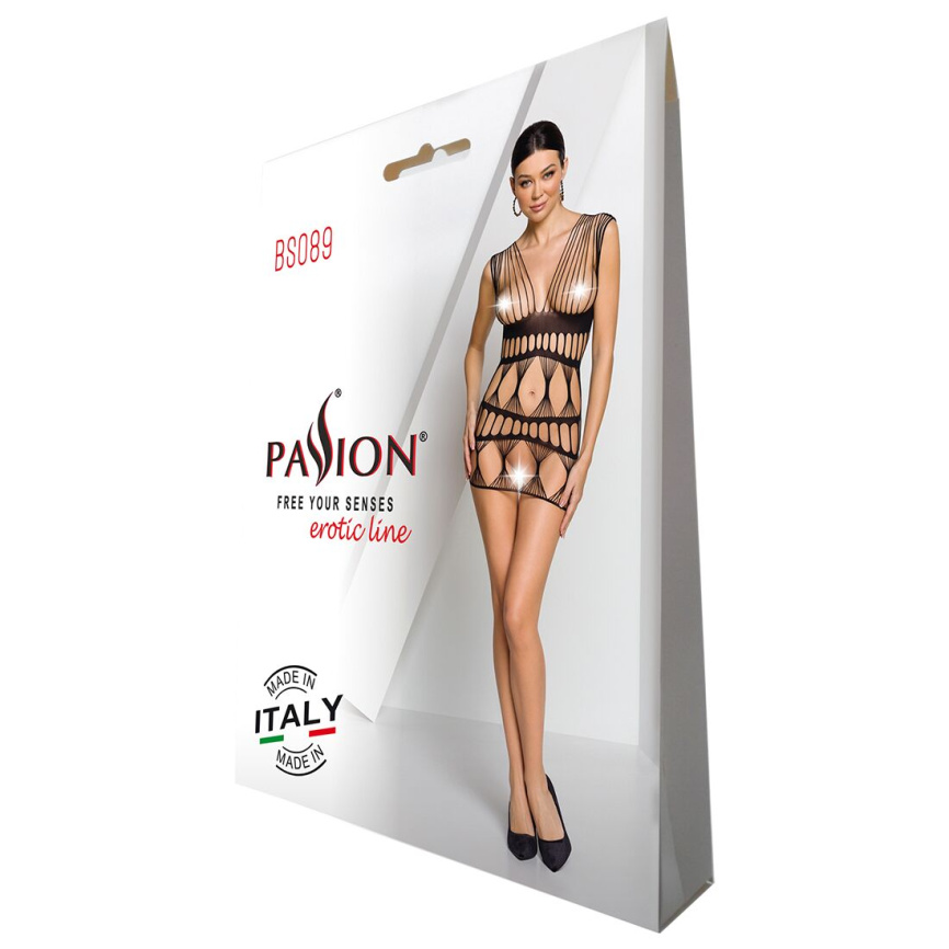 Бодістокінг-сукня Passion BS089 black, міні, плетіння у вигляді павутини фото 8