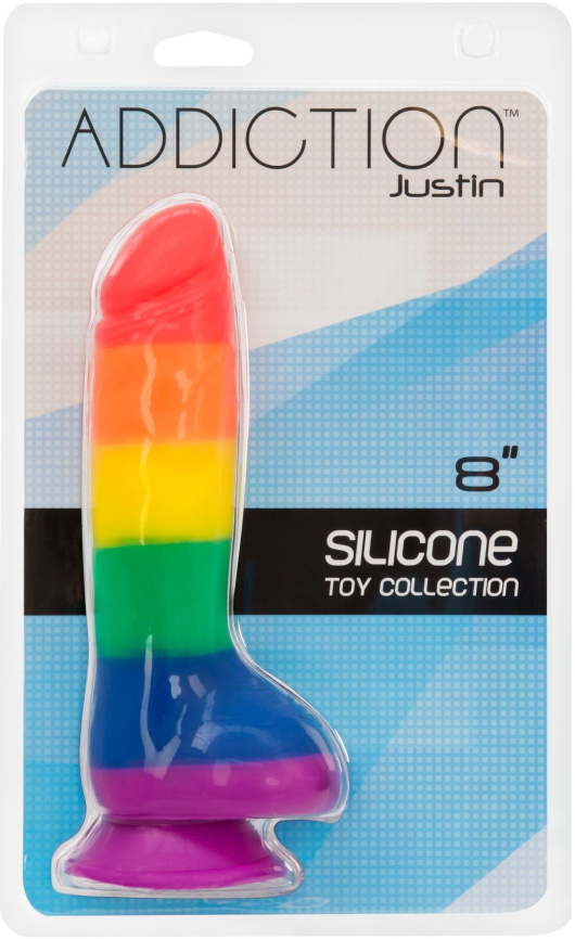 Райдужний фалоімітатор ADDICTION - JUSTIN - 8 "- RAINBOW, 20,3 см, силікон, вібропуля в подарунок фото 6