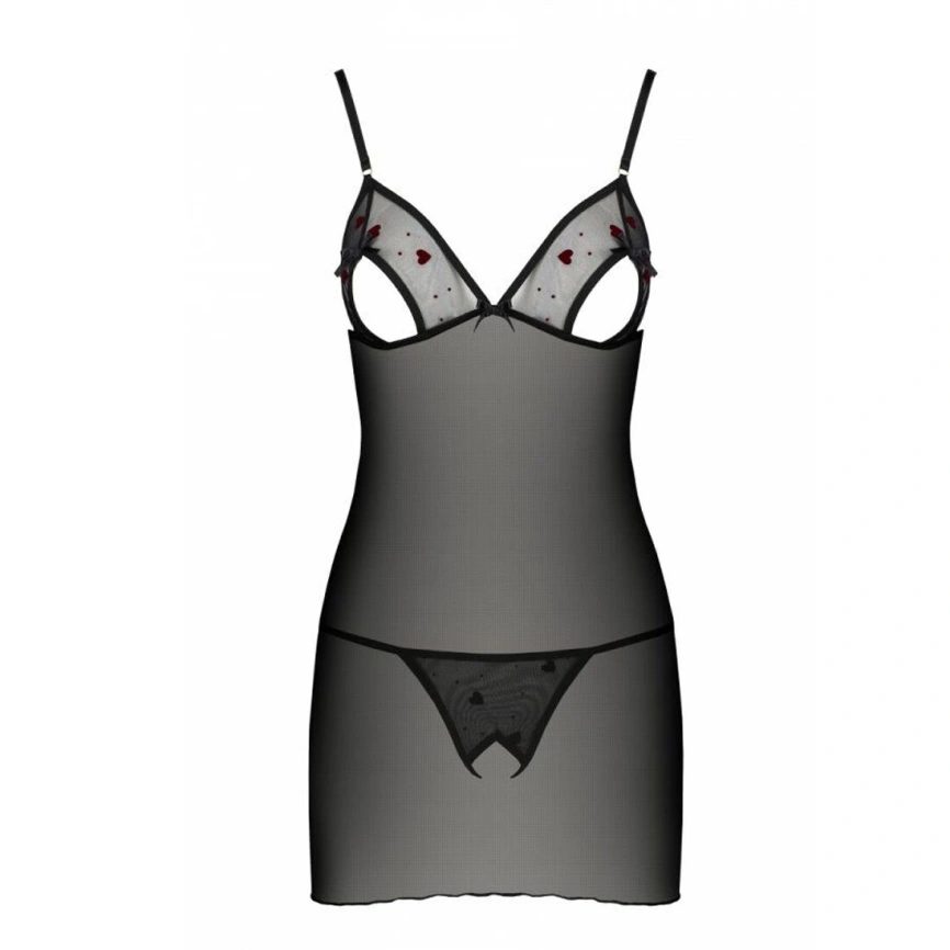 Сорочка с вырезами на груди, стринги Passion LOVELIA CHEMISE S/M, black фото 12
