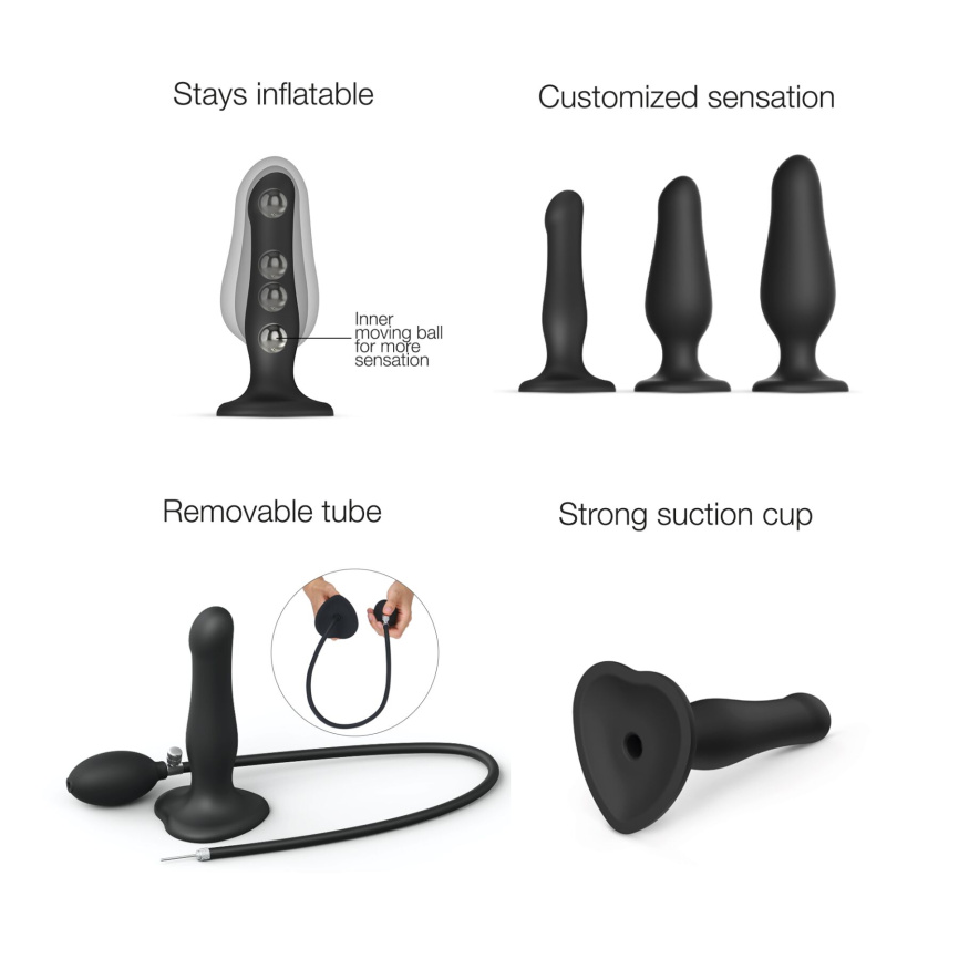 Надувний фалоімітатор Strap-On-Me INFLATABLE DILDO PLUG - NOIR, кулька всередині, діаметр до 6 см фото 2