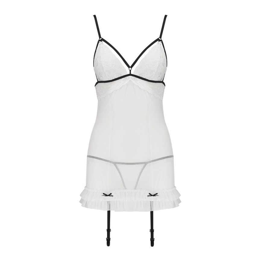 Сорочка прозора з пажами Passion ORIHIME CHEMISE L/XL, white, трусики, стрепи фото 3
