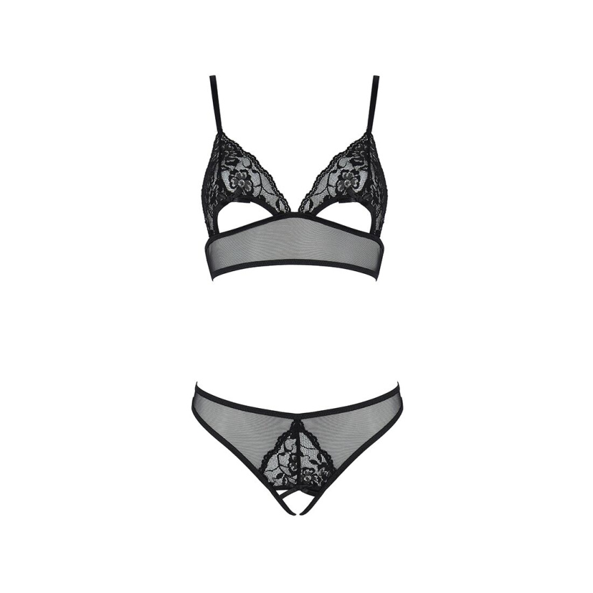 Комплект бралет з ажурним ліфом та відкритими трусиками Passion CHRISTA SET Open Bra XXL/XXXL black фото 3