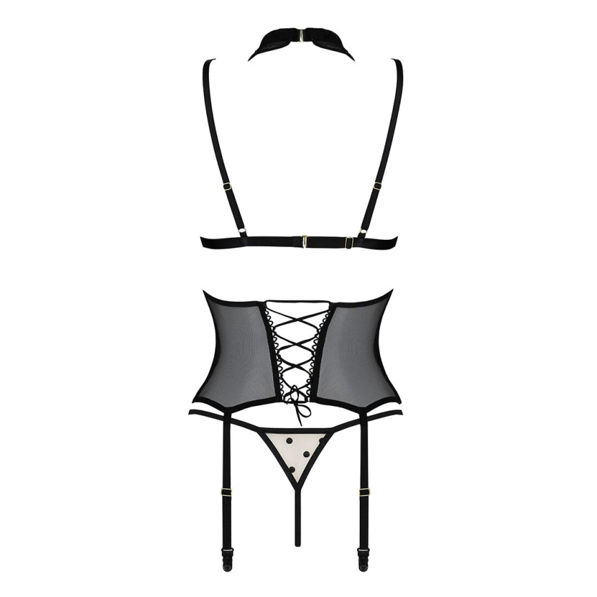 Корсет з відкритими грудьми Passion DOMINICA CORSET L/XL beige, пажі для панчіх, стрінги фото 11